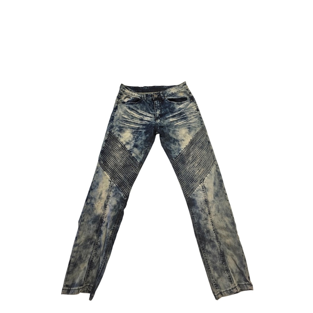 V19.69 Italia Milano Mens Moto Biker Jeans Acid Wash Blue Slim Fit W32 L30